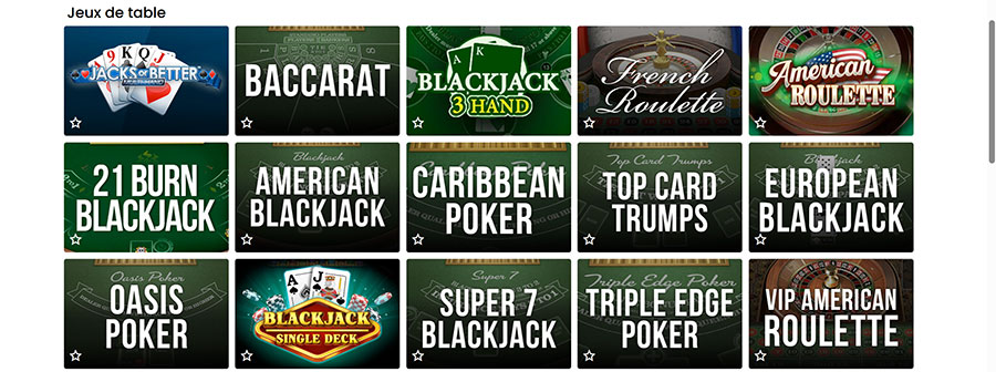 iWinFortune Casino jeux tables